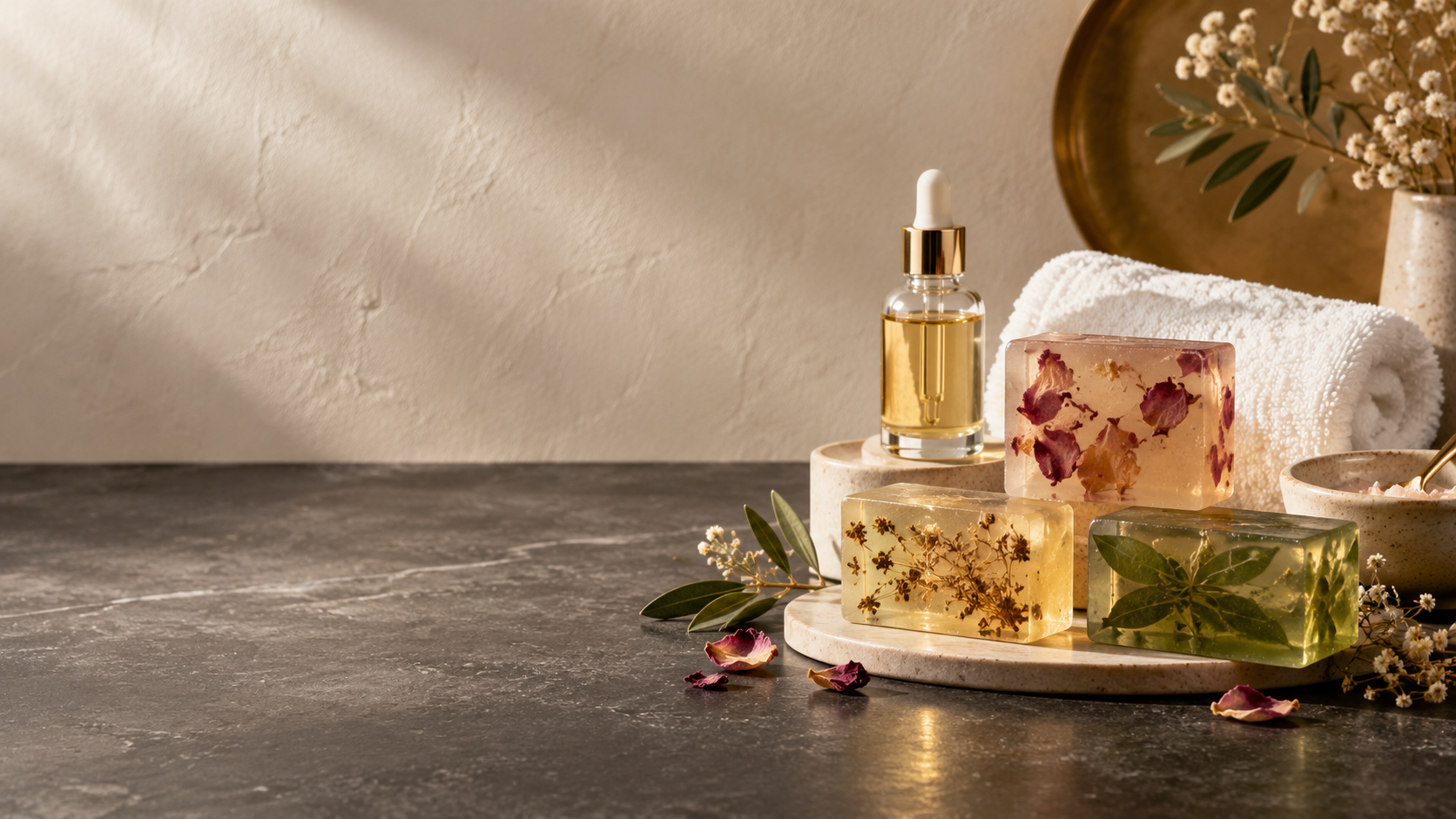 Cosmética y jabones artesanales en un ambiente elegante